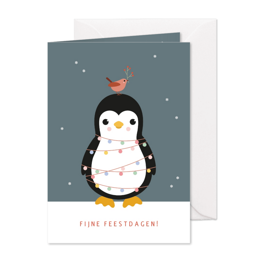 Kerst - Pinguin met lampjes - Kaartimpressie