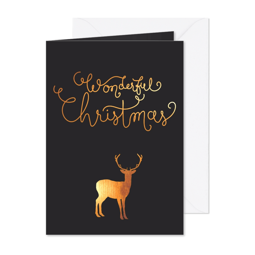 Kerst - Rendier, goud, handlettering - Kaartimpressie