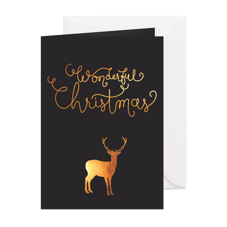 Kerst - Rendier, goud, handlettering - Kaartimpressie