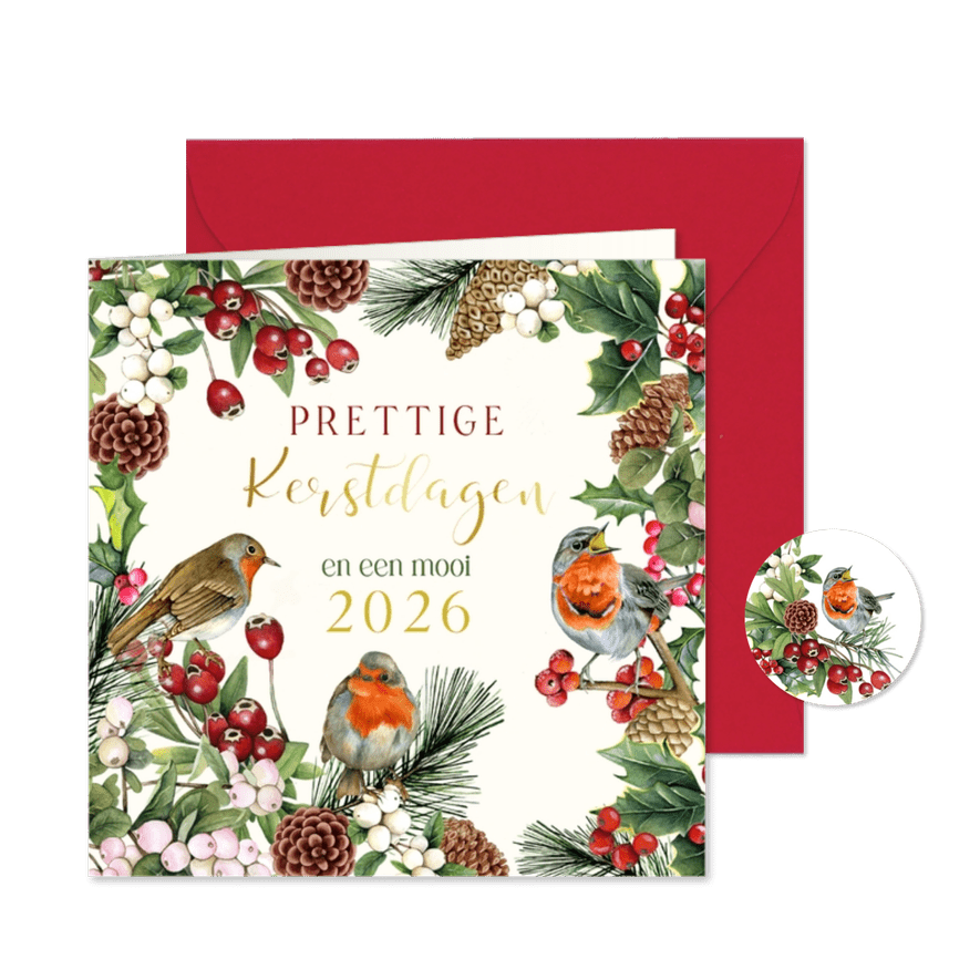 Kerst roodborstjes op takjes - Kaartimpressie