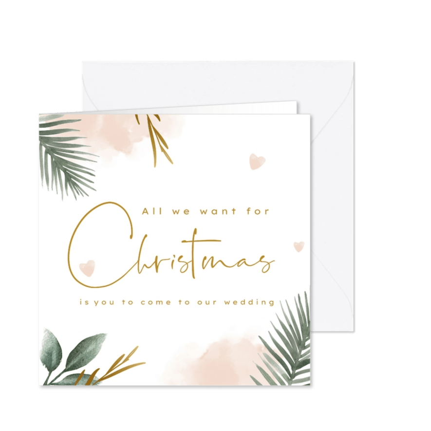 Kerst Save the Date kaart met groene takjes en waterverf - Kaartimpressie