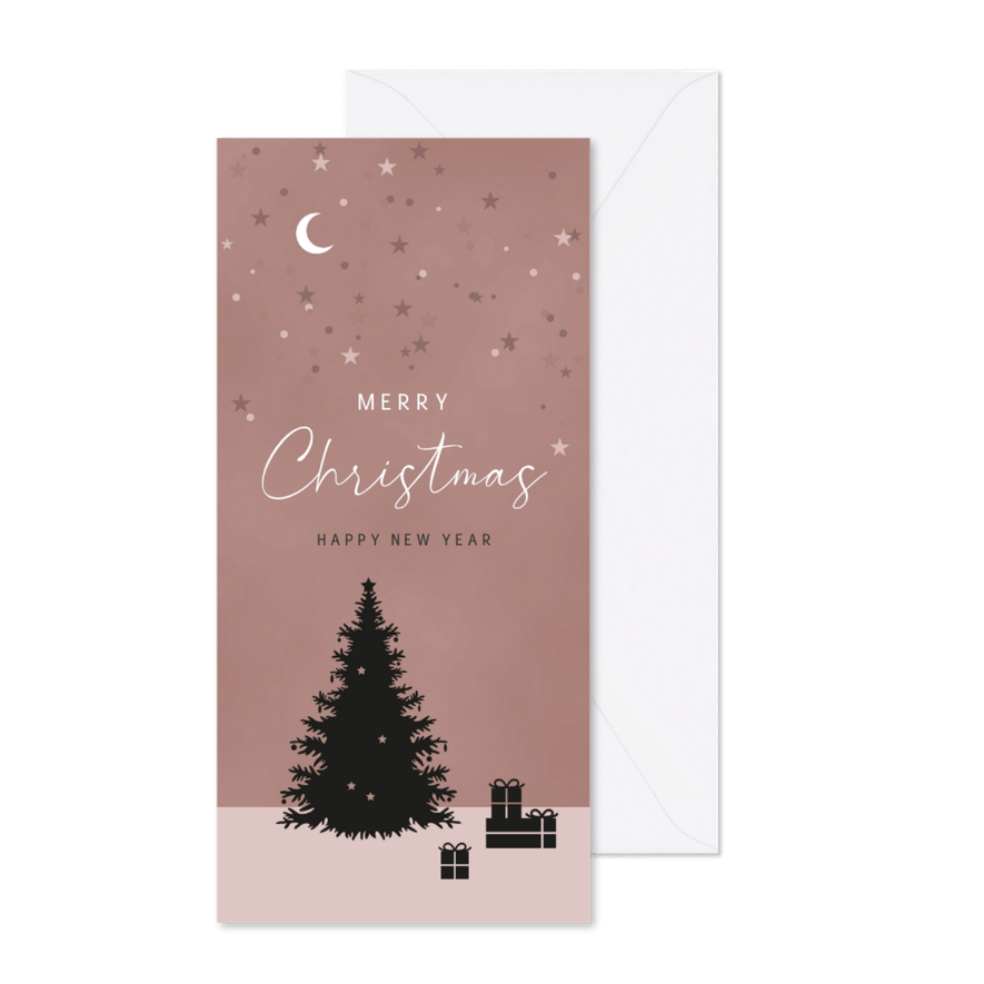 Kerst - Silhouet kerstboom met sterren - Kaartimpressie
