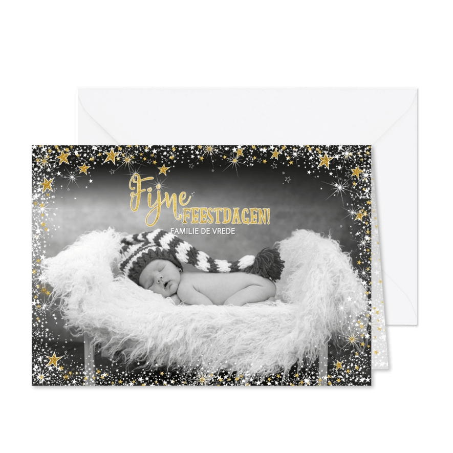 Kerst stijlvolle kaart met een fotokader van sterretjes - Kaartimpressie