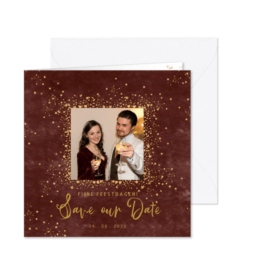 Kerst stijlvolle kerst save the date kaart sterren en foto - Kaartimpressie