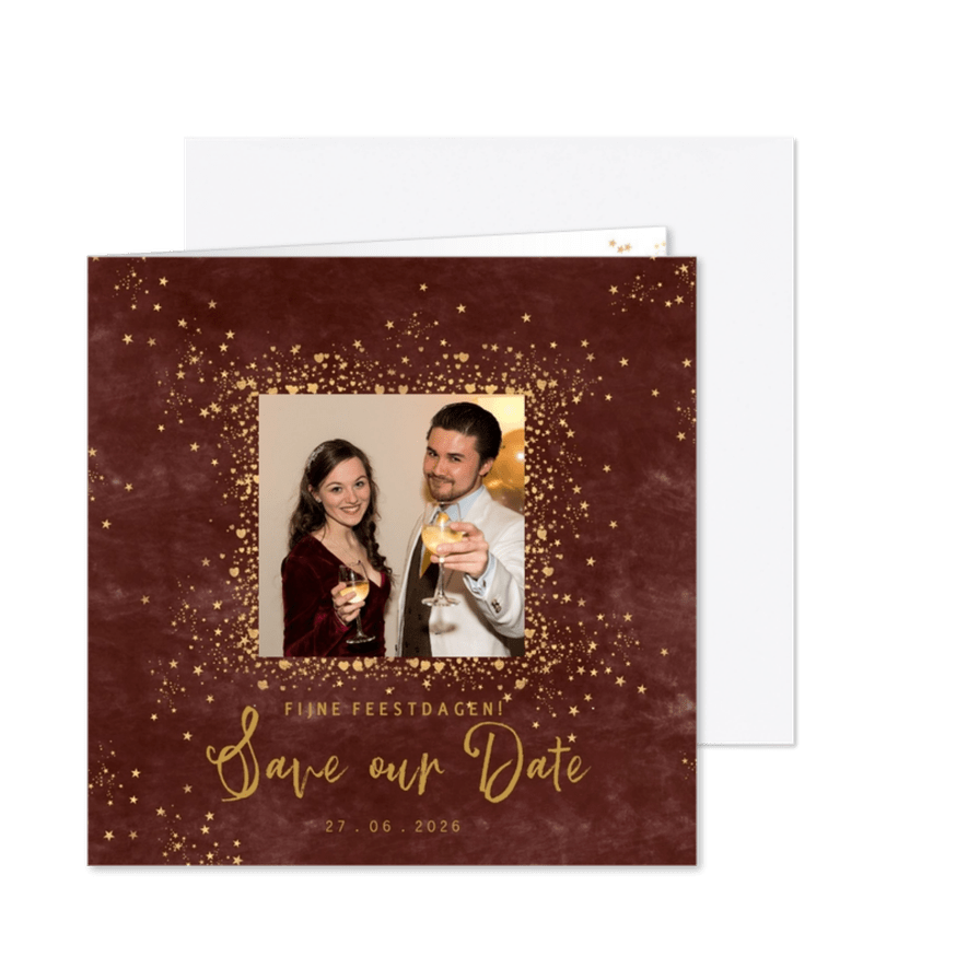 Kerst stijlvolle kerst save the date kaart sterren en foto - Kaartimpressie