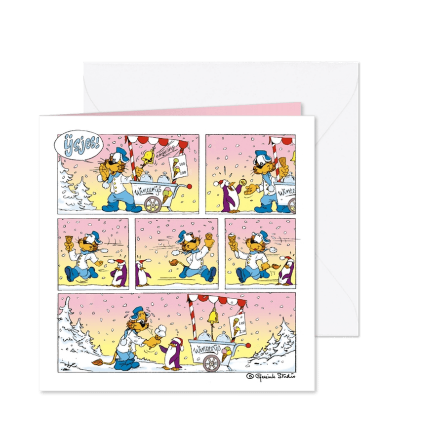 Kerst strip Loeki sneeuw ijsjes - Kaartimpressie