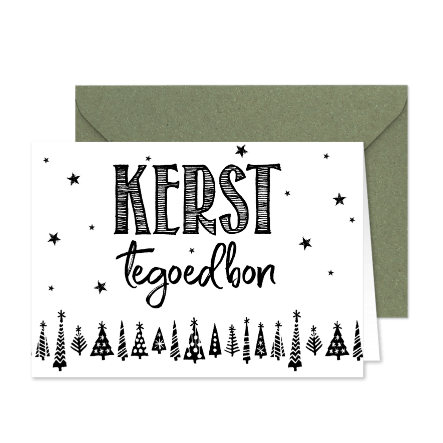 Kerst tegoedbon handlettering kerstbomen - Kaartimpressie