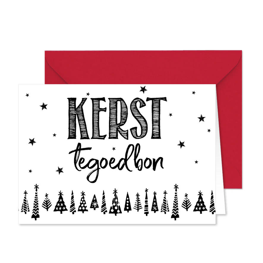 Kerst tegoedbon handlettering kerstbomen - Kaartimpressie