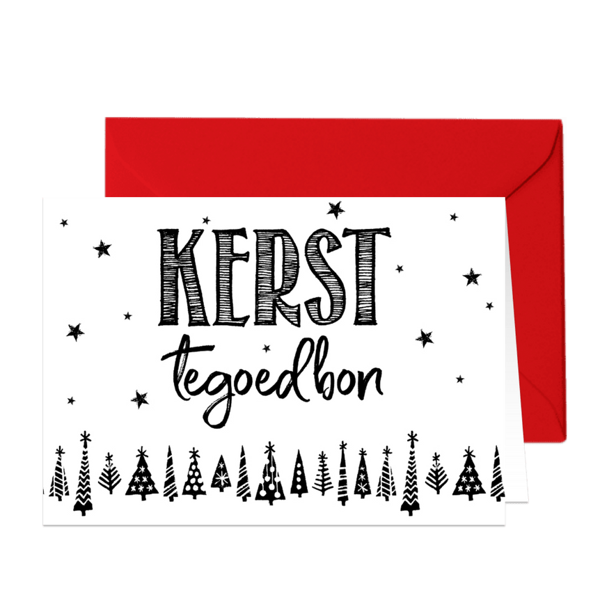 Kerst tegoedbon handlettering kerstbomen - Kaartimpressie