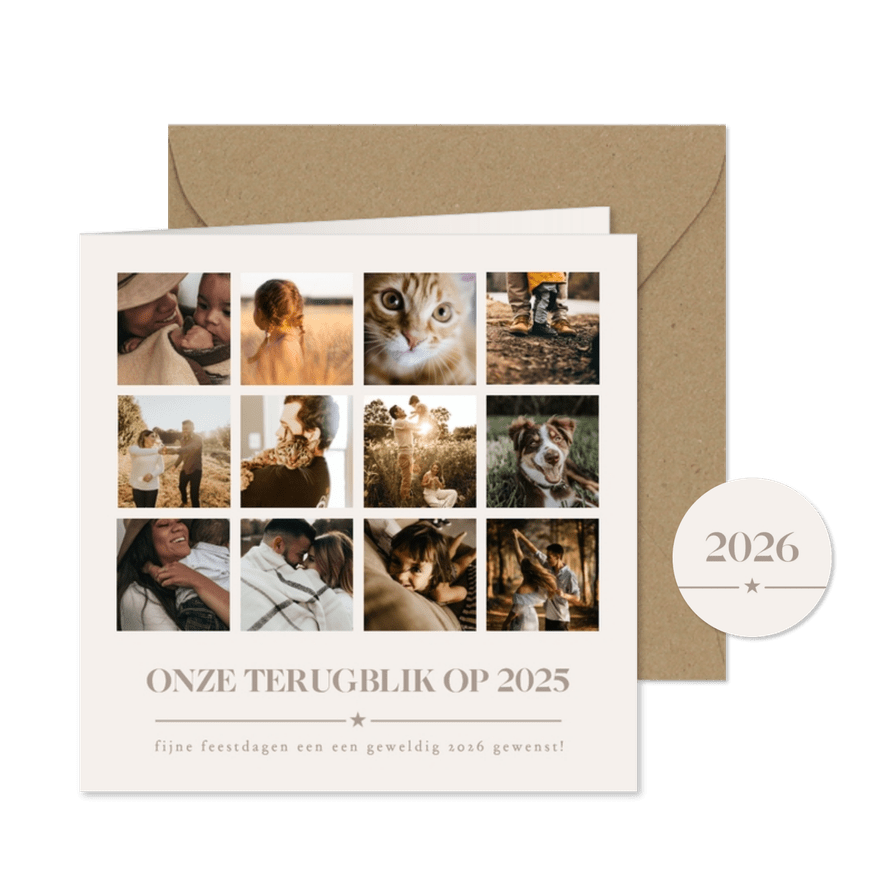 Kerst terugblik op 2025 kaart met 12 eigen foto's - Kaartimpressie