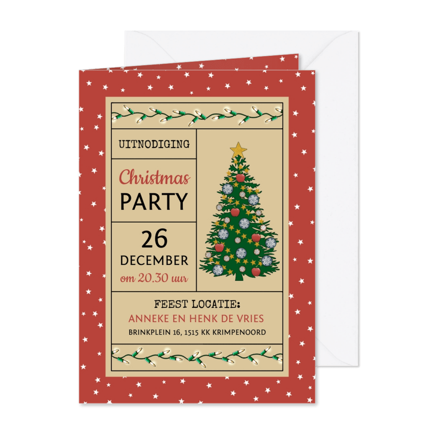 Kerst uitnodiging voor Christmas Party met kerstboom - Kaartimpressie