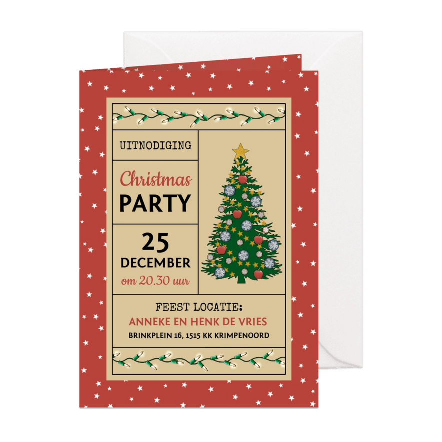 Kerst uitnodiging voor Christmas Party met kerstboom - Kaartimpressie