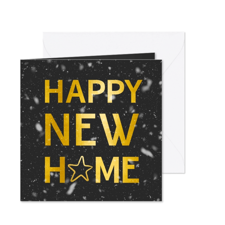 Kerst verhuiskaart adreswijziging - Happy New Home zwart - Kaartimpressie