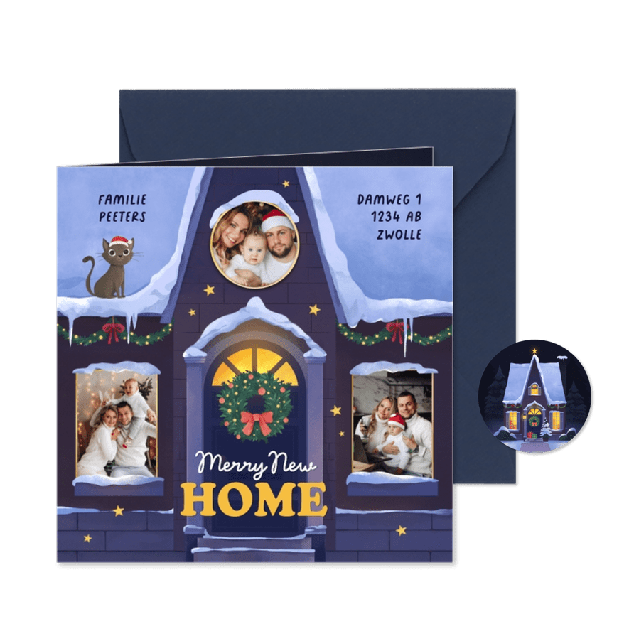 Kerst verhuiskaart fotokaart kersthuisje nieuwe woning - Kaartimpressie