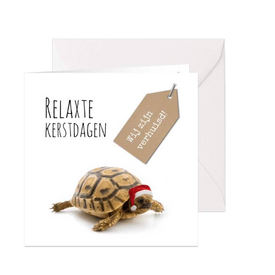 Kerst verhuiskaart grappig met schildpad  - Kaartimpressie