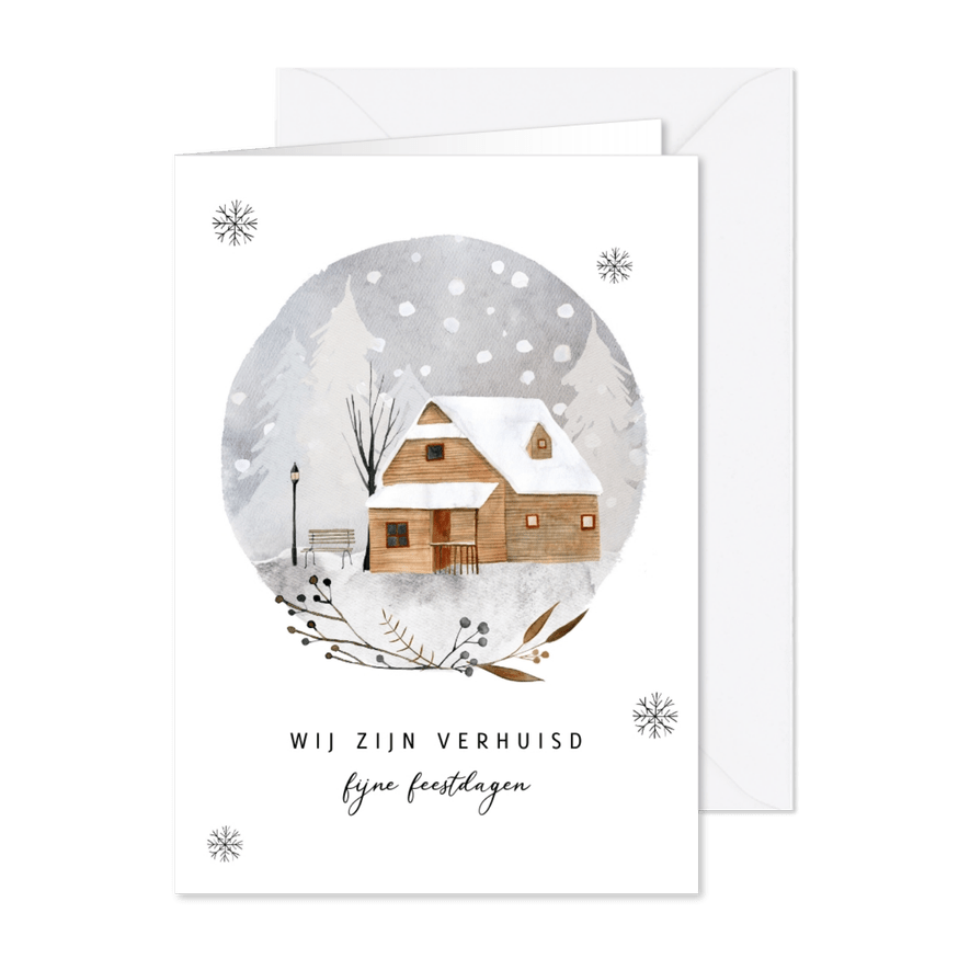 Kerst-verhuiskaart huis in de sneeuw - Kaartimpressie