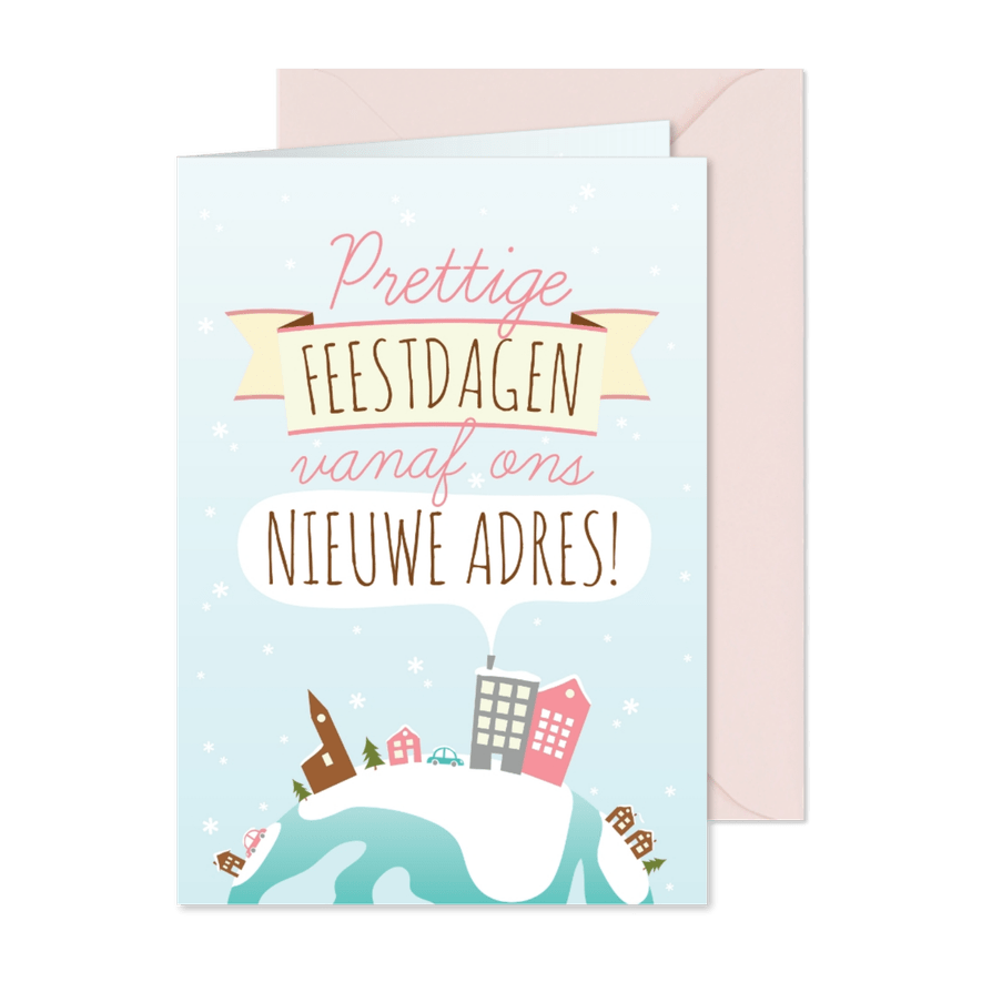 Kerst Verhuiskaart Illustratie Huisjes - Kaartimpressie