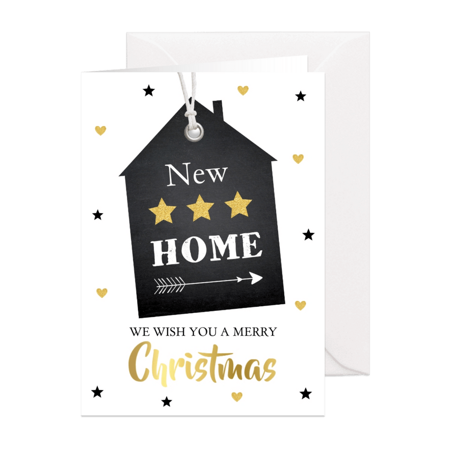 Kerst verhuiskaart labelprint goudlook - Kaartimpressie