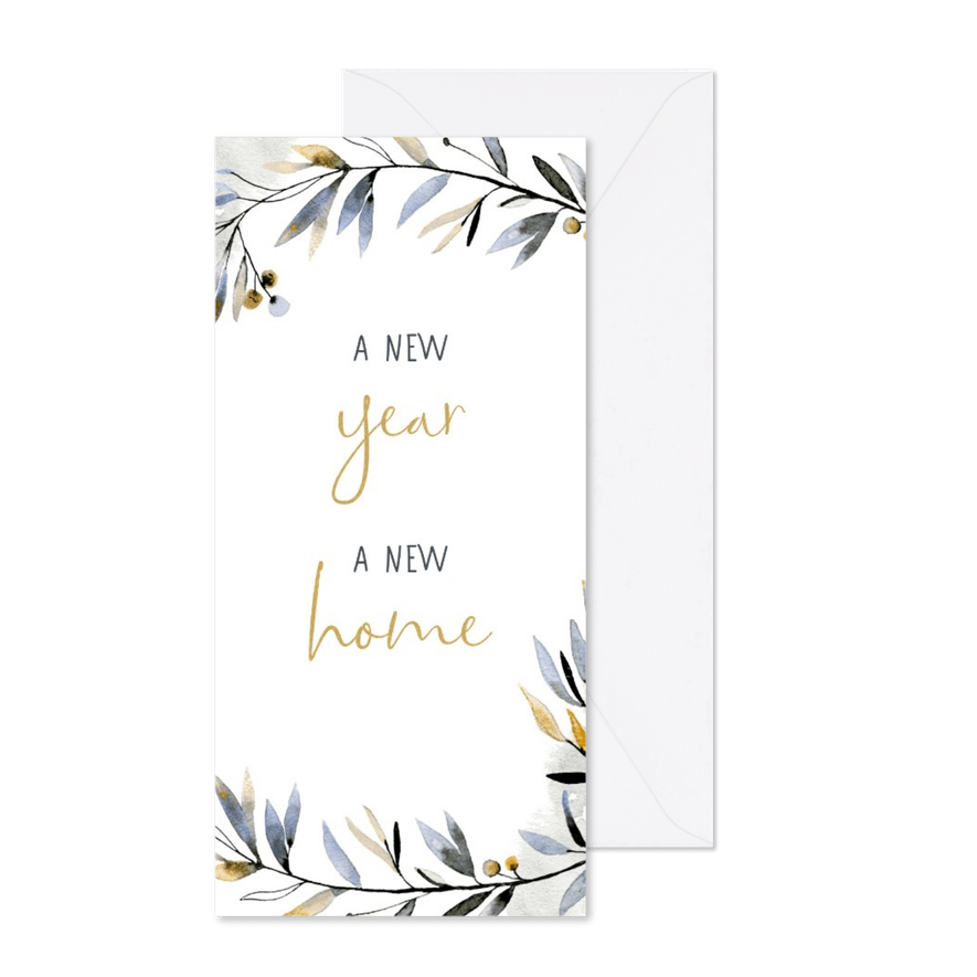 Kerst-verhuiskaart lang in blauwtinten - Kaartimpressie