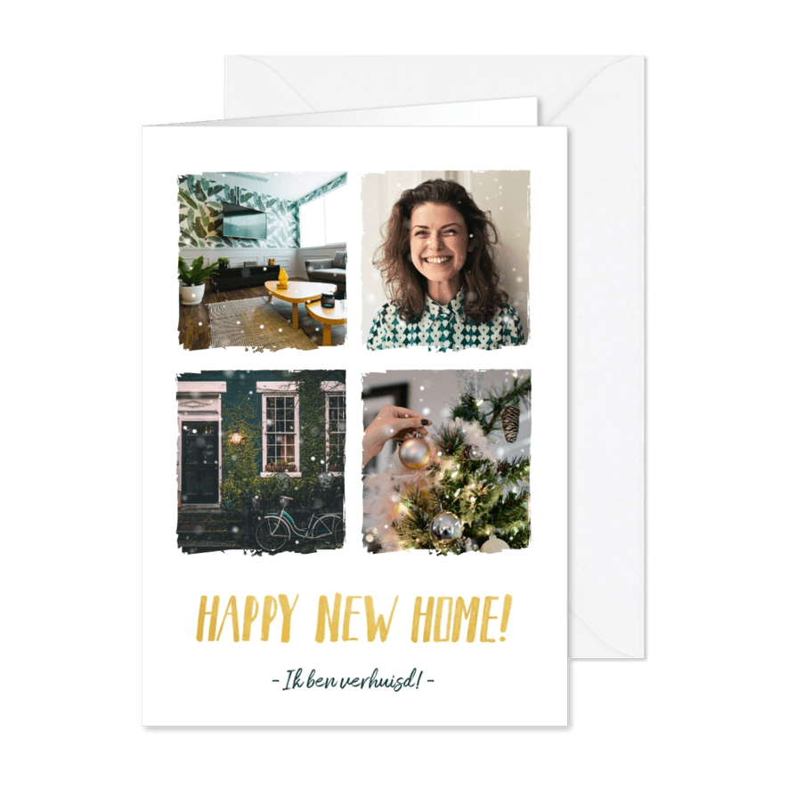 kerst verhuiskaart met 4 eigen foto's - Kaartimpressie