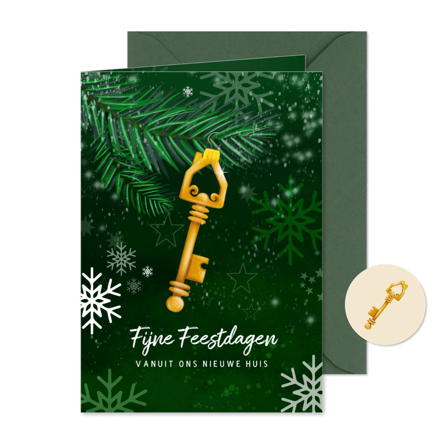 Kerst-verhuiskaart met gouden sleutel - Kaartimpressie