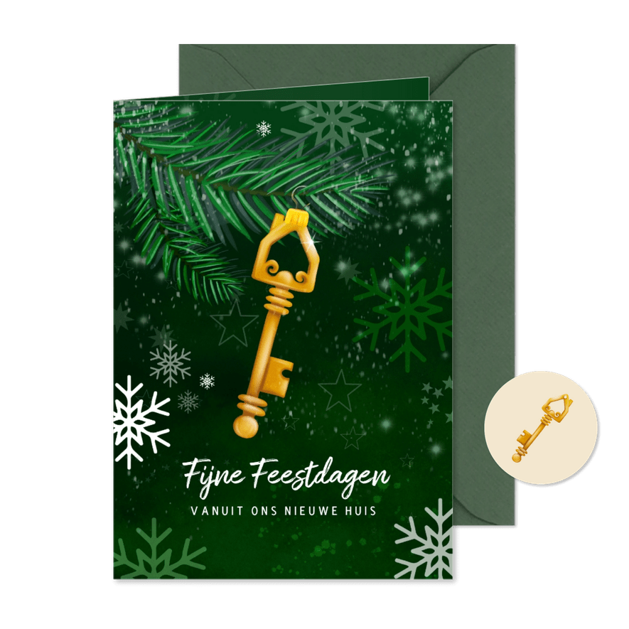 Kerst-verhuiskaart met gouden sleutel - Kaartimpressie