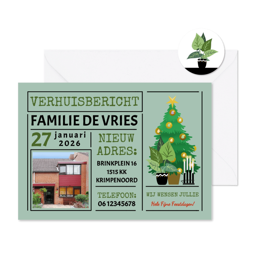 Kerst-verhuiskaart met kerst-ornamenten voor rond de kerst - Kaartimpressie