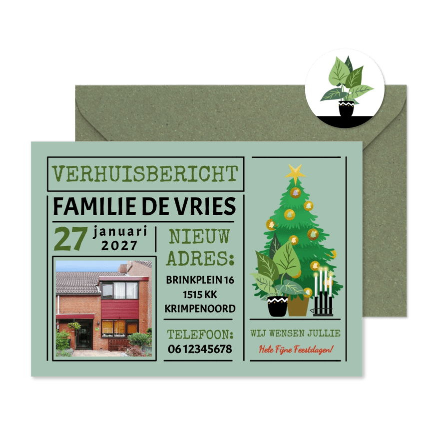 Kerst-verhuiskaart met kerst-ornamenten voor rond de kerst - Kaartimpressie