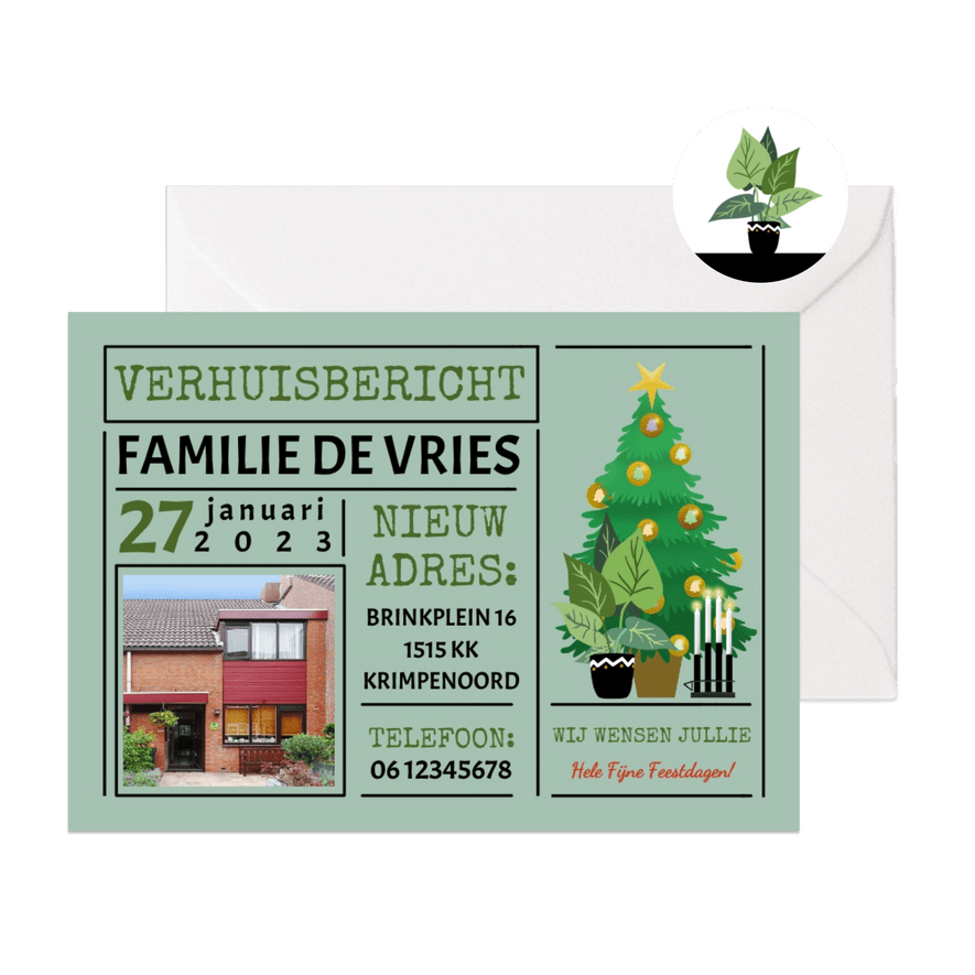 Kerst-verhuiskaart met kerst-ornamenten voor rond de kerst - Kaartimpressie