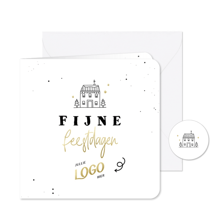 Kerst verhuiskaart met logo fijne feestdagen lijntekening - Kaartimpressie