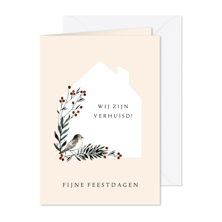 Kerst-verhuiskaart pastel vogel - Kaartimpressie