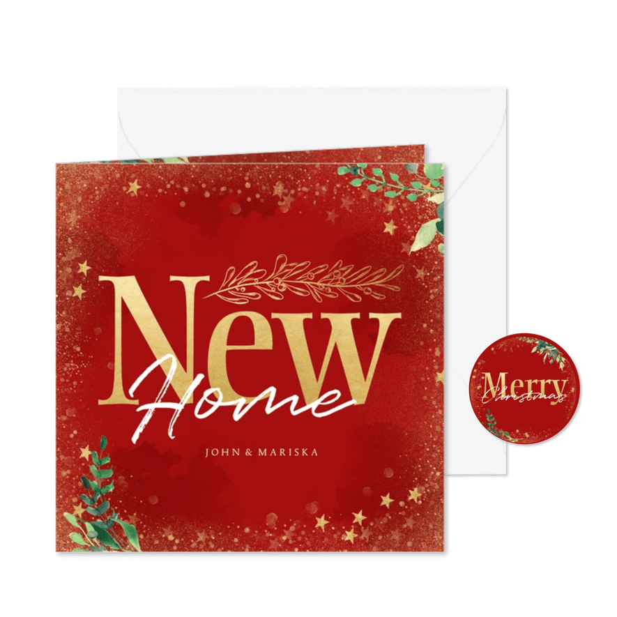 Kerst- verhuiskaart rood New Home - Kaartimpressie