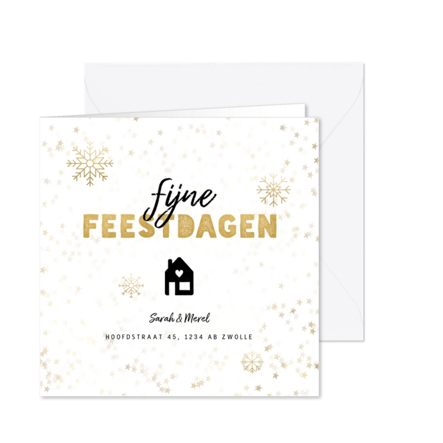 Kerst verhuiskaart sneeuwvlokken, huisje, adres wijziging - Kaartimpressie