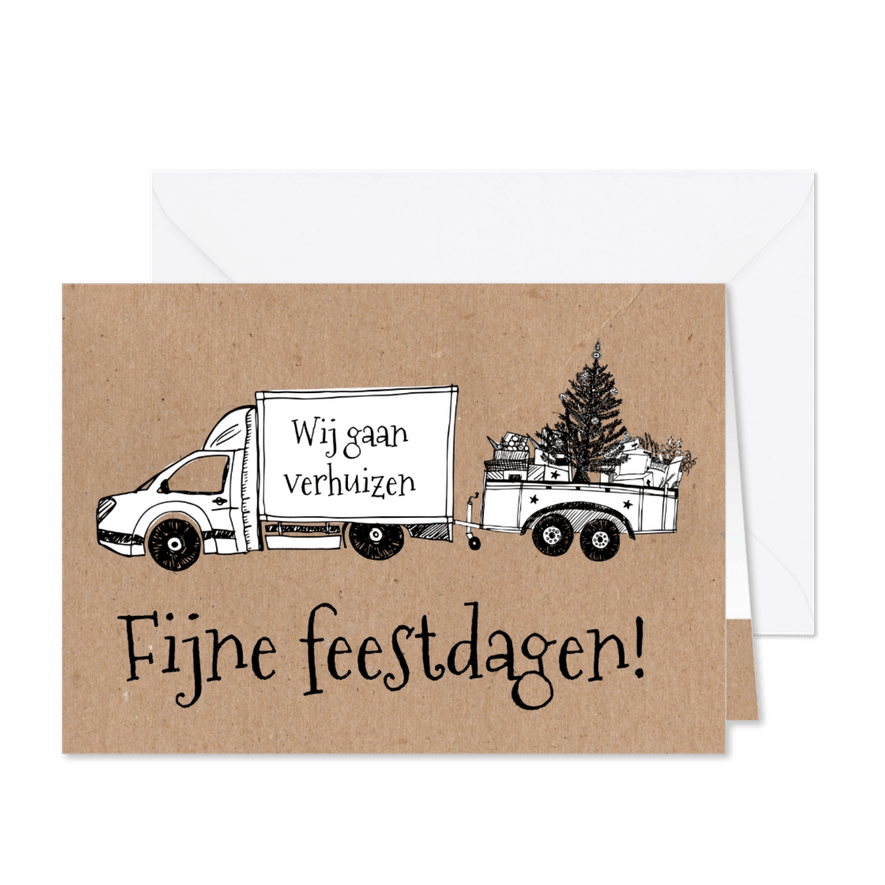 Kerst verhuiskaart verhuiswagen - Kaartimpressie