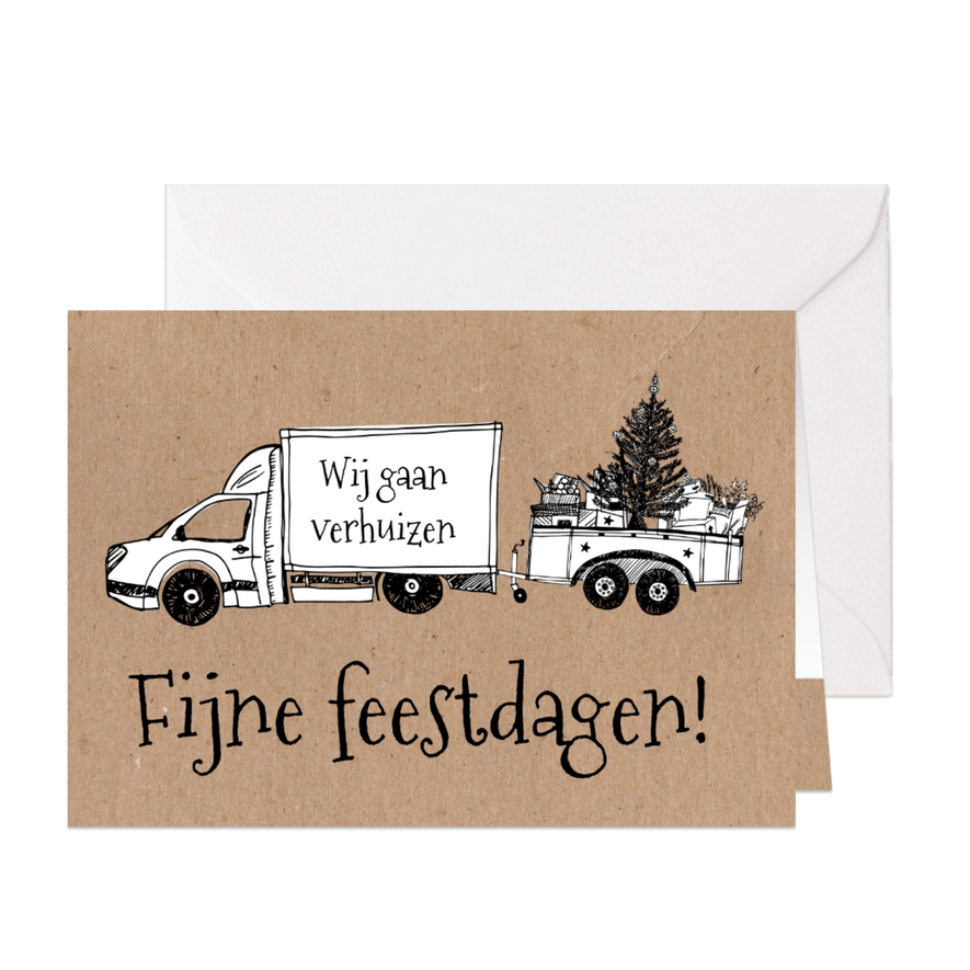 Kerst verhuiskaart verhuiswagen - Kaartimpressie