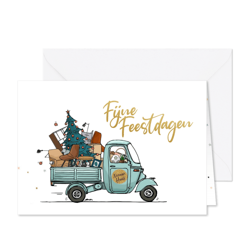 Kerst verhuiskaart Vespa ape av - Kaartimpressie