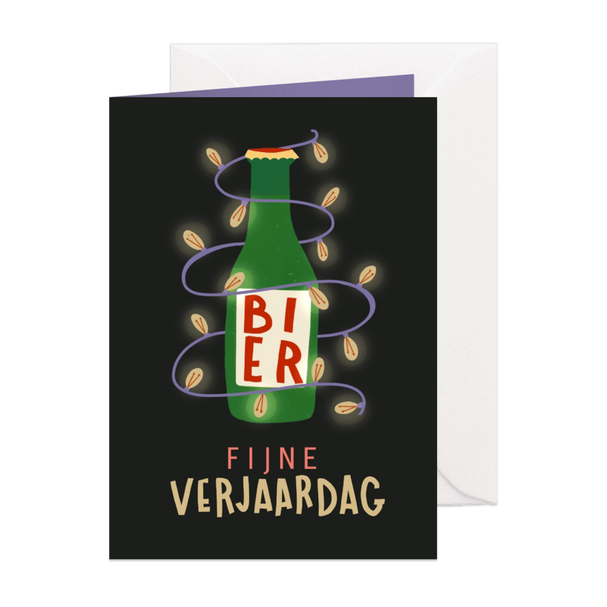 Kerst verjaardagskaart bier met lampjes - Kaartimpressie