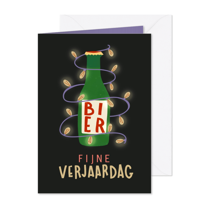 Kerst verjaardagskaart bier met lampjes - Kaartimpressie