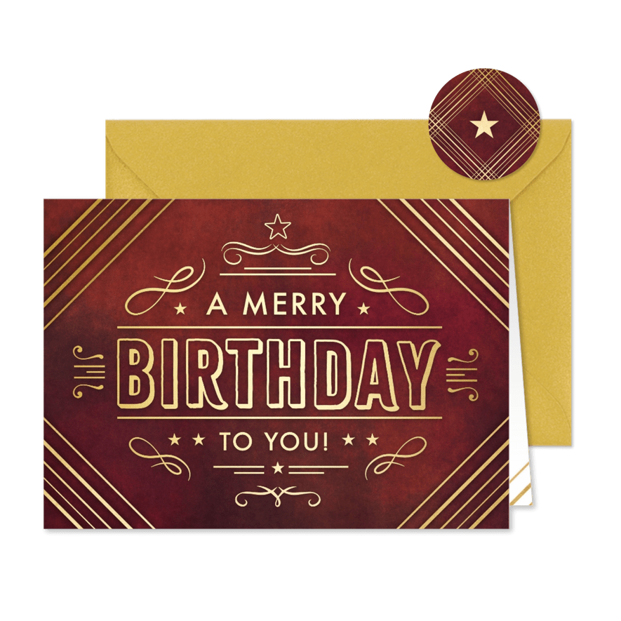 Kerst verjaardagskaart 'merry birthday' in stijlvolle look - Kaartimpressie