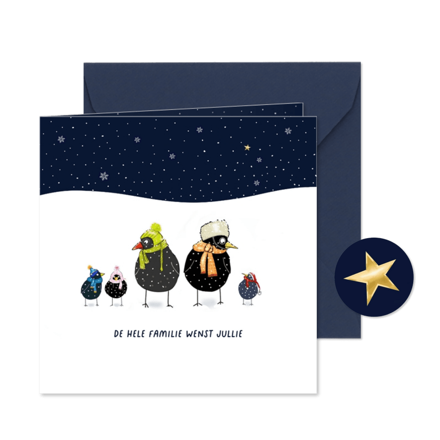 Kerst - Vogel familie - Kaartimpressie