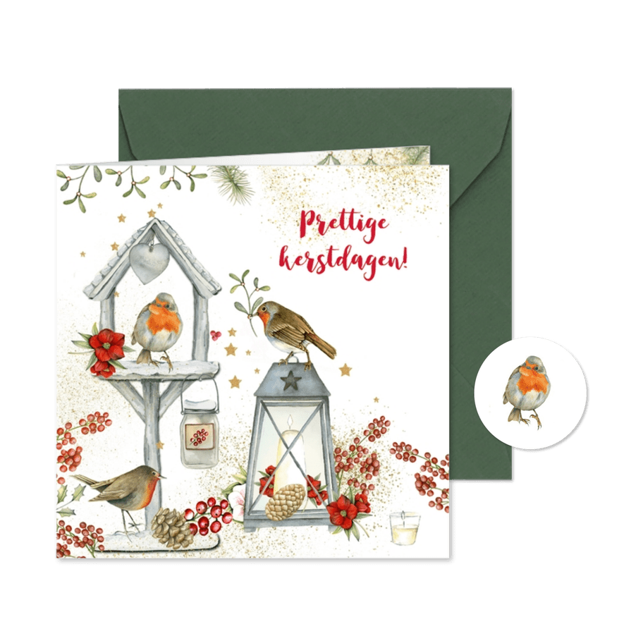 Kerst vogelhuisje roodborstjes - Kaartimpressie