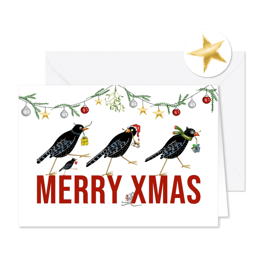 Kerst - vogels met kerstkadootjes - Kaartimpressie