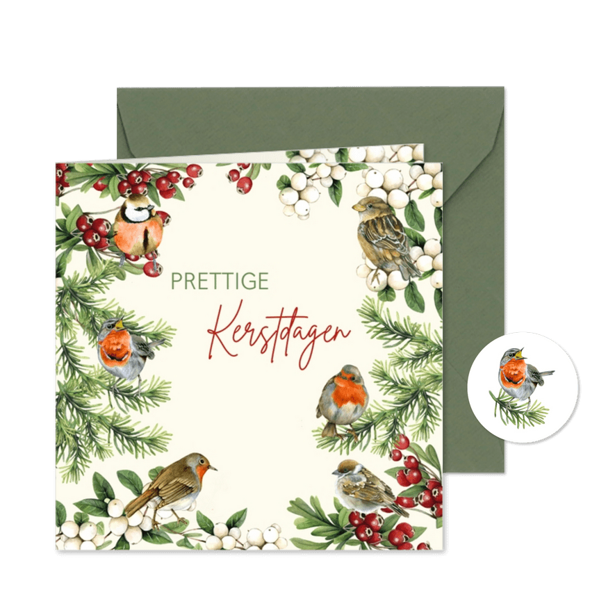 Kerst vogels takjes - Kaartimpressie