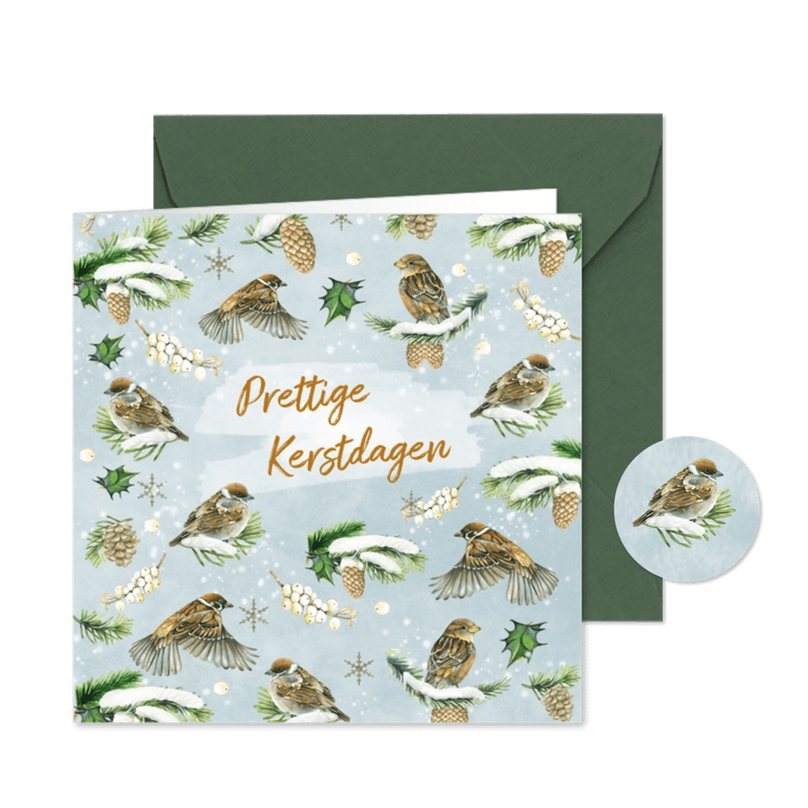 Kerst vogeltjes in de sneeuw - Kaartimpressie