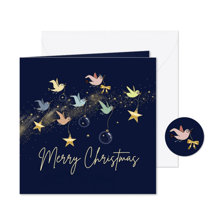 Kerst - Vogeltjes tuigen de boom op - Kaartimpressie