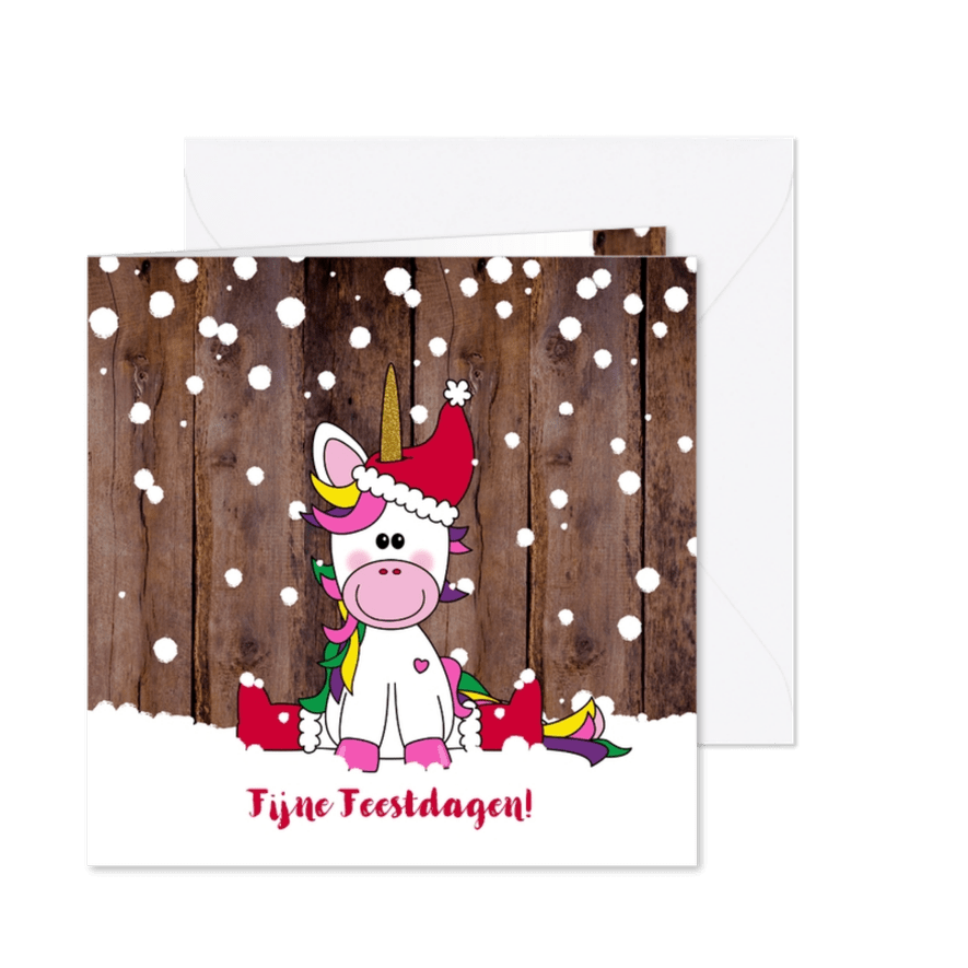 Kerst vrolijke en winterse kaart unicorn in de sneeuw - Kaartimpressie