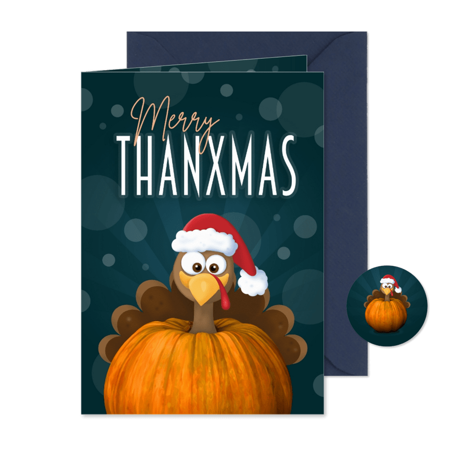 Kerst- wenskaart 'Thanksgiving' kalkoen - Kaartimpressie