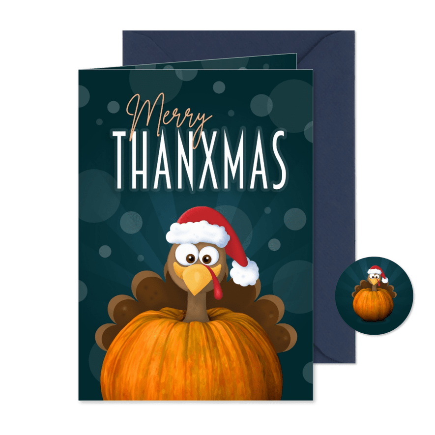 Kerst- wenskaart 'Thanksgiving' kalkoen - Kaartimpressie