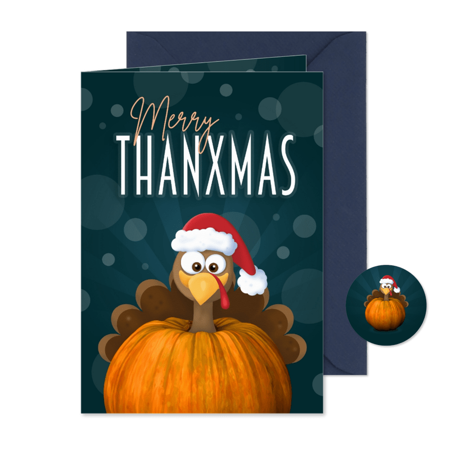 Kerst- wenskaart 'Thanksgiving' kalkoen - Kaartimpressie