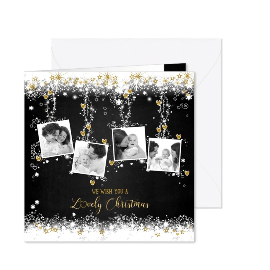 Kerst winterse sfeervolle  foto kerstkaart sneeuw en sterren - Kaartimpressie